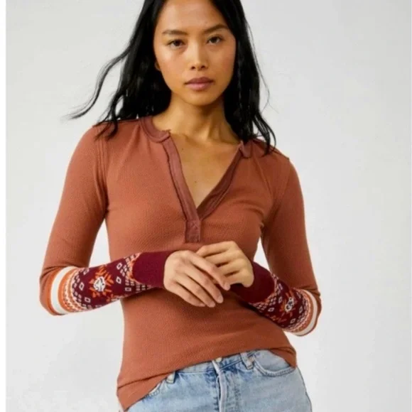 NWT Free People Mikah Layering Cuff Thermal Top Long Sleeve Size XS OB1543742 - Picture 2 of 9